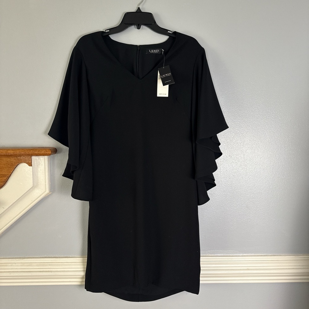 Ralph Lauren Black Ruffled Sleeve V-Neck Dress